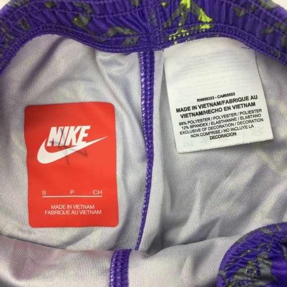 Nike Girls Leggings Purple & Neon Yellow Print S - Picture 3 of 3